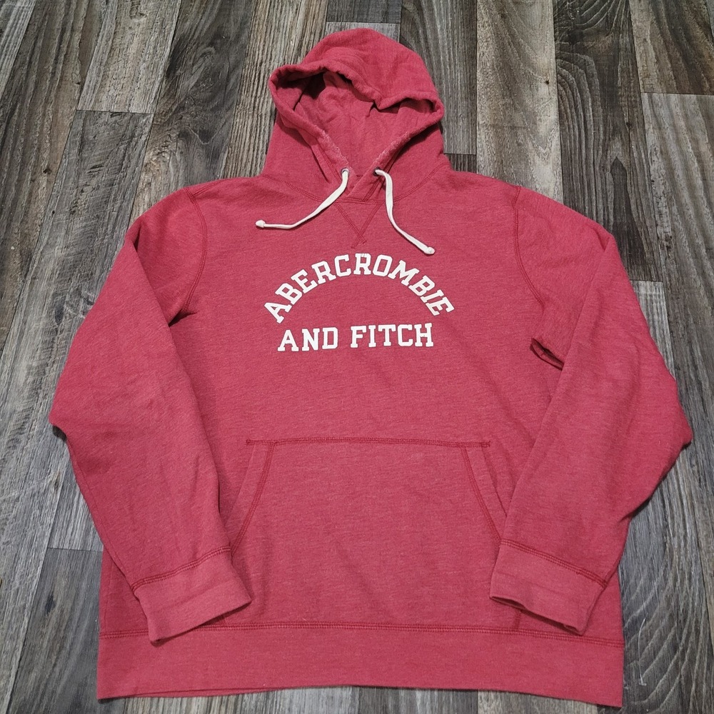 Abercrombie Fitch Adult Red White Spellout Logo Pullover Hoodie XL Hoodie
